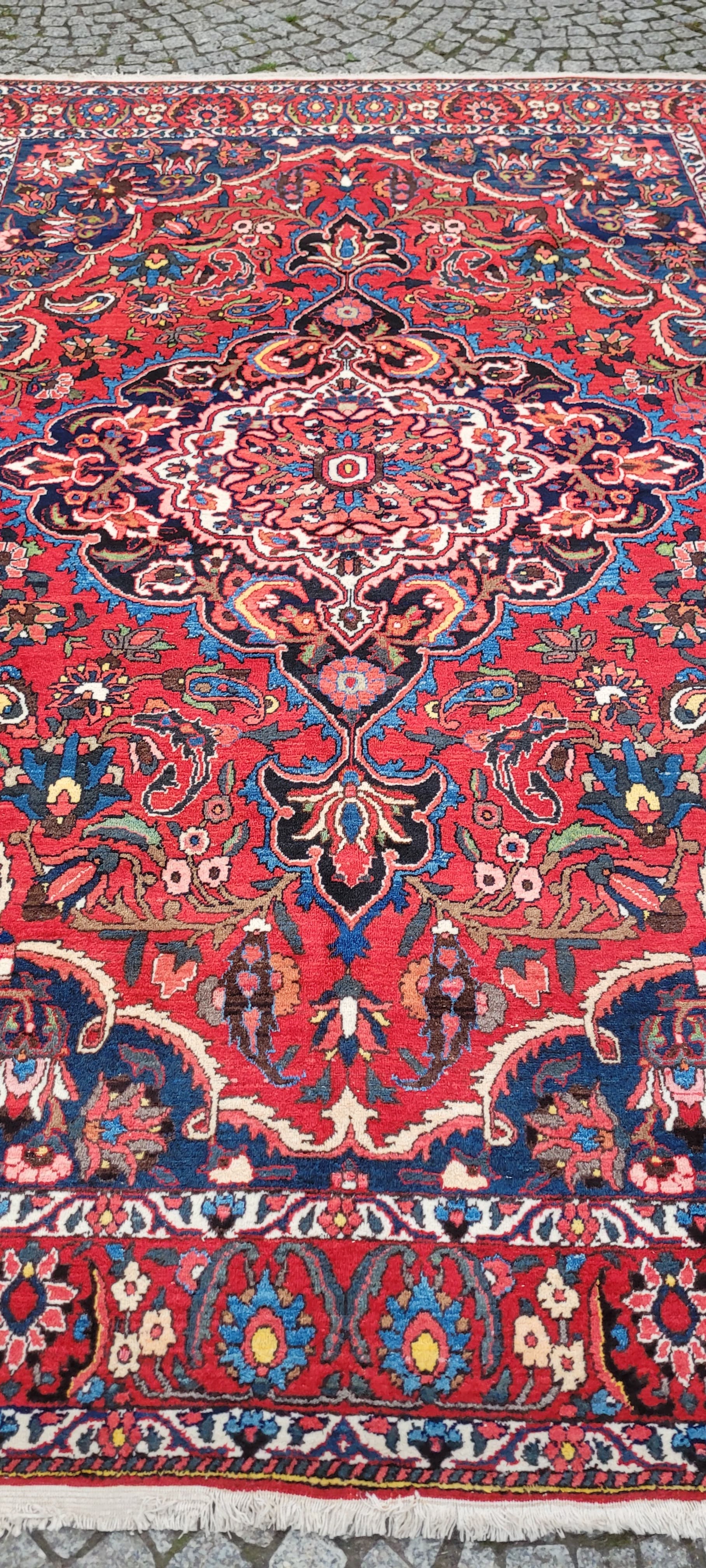 Persian rug Bakhtiari 215x315cm, red blue white green yellow, wool cotton, Iran, early 20th c. - 389888