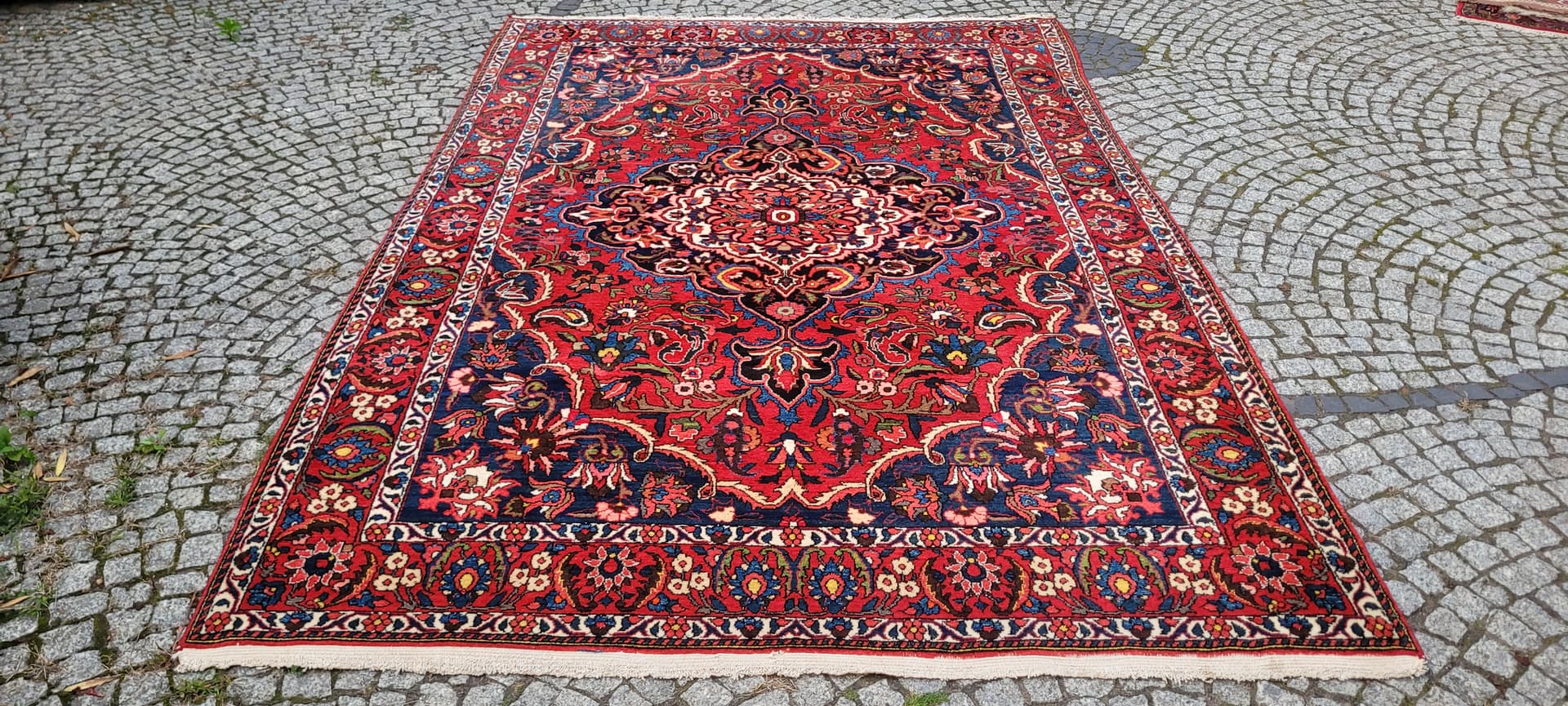 Persian rug Bakhtiari 215x315cm, red blue white green yellow, wool cotton, Iran, early 20th c. - 389890