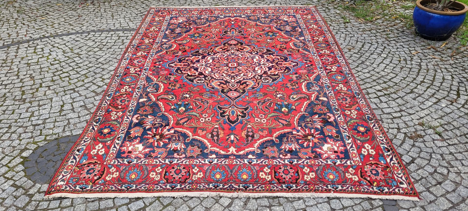 Persian rug Bakhtiari 215x315cm, red blue white green yellow, wool cotton, Iran, early 20th c. - 389892