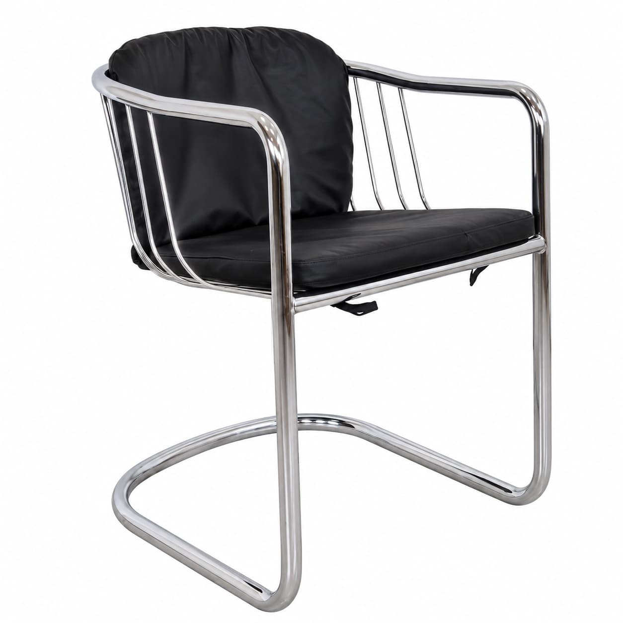Armchair, black leather, chromed steel, by G. Rinaldi, Italy, 1970s.