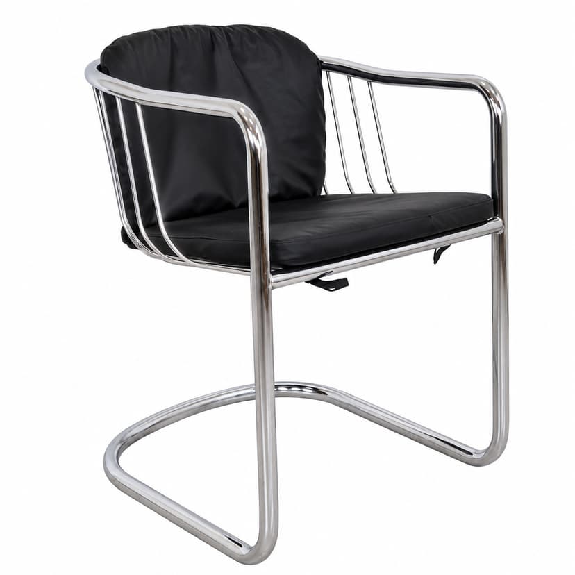 Armchair, black leather, chromed steel, by G. Rinaldi, Italy, 1970s.