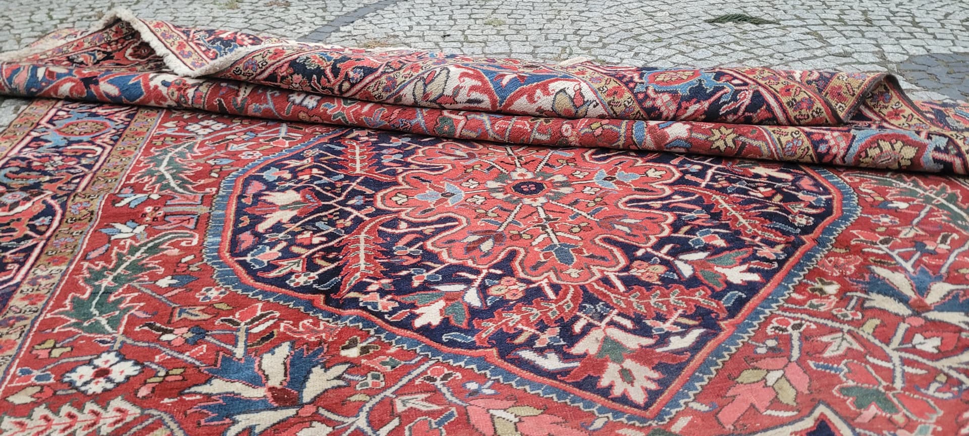 Rug Heriz, 230x360 cm, red blue, wool cotton, Iran, 19th c. - 389933