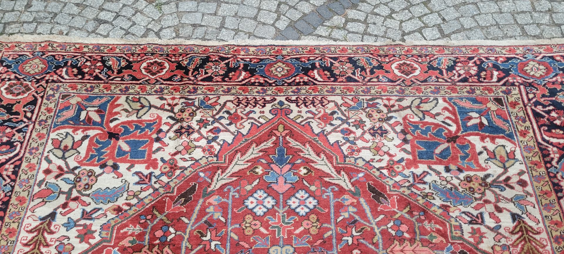 Rug Heriz, 230x360 cm, red blue, wool cotton, Iran, 19th c. - 389934