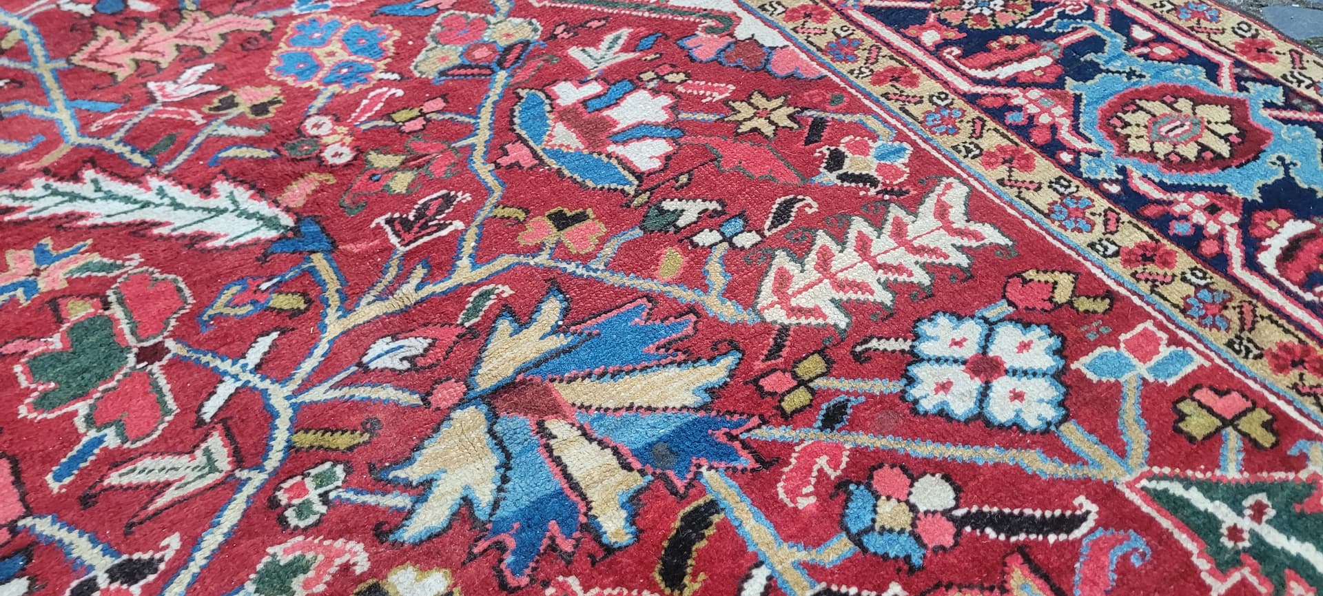 Rug Heriz, 230x360 cm, red blue, wool cotton, Iran, 19th c. - 389935
