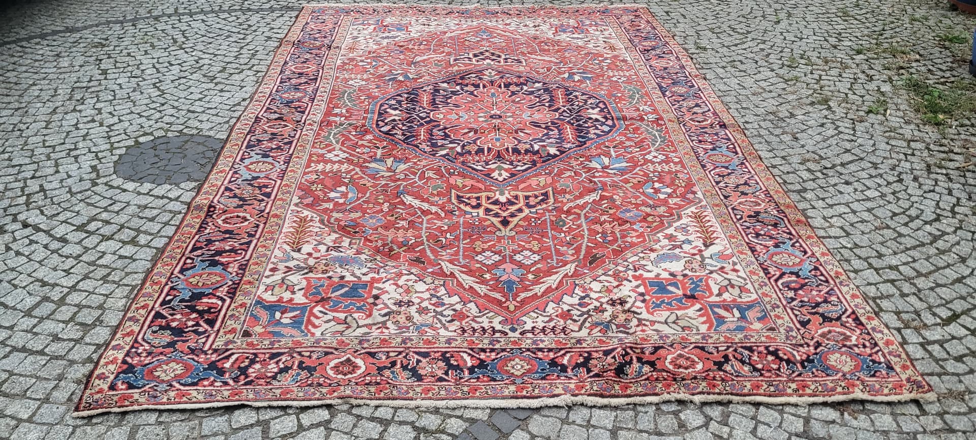 Rug Heriz, 230x360 cm, red blue, wool cotton, Iran, 19th c. - 389943