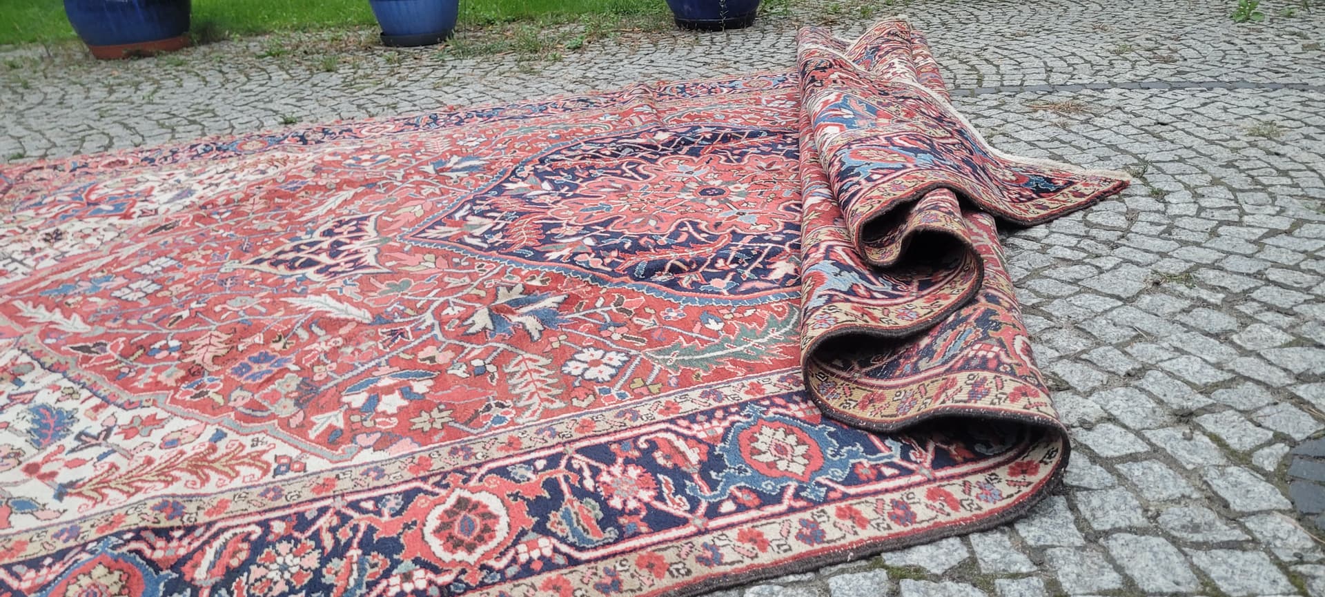 Rug Heriz, 230x360 cm, red blue, wool cotton, Iran, 19th c. - 389930