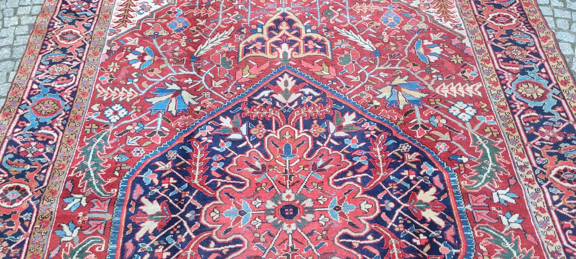 Rug Heriz, 230x360 cm, red blue, wool cotton, Iran, 19th c. - 389942