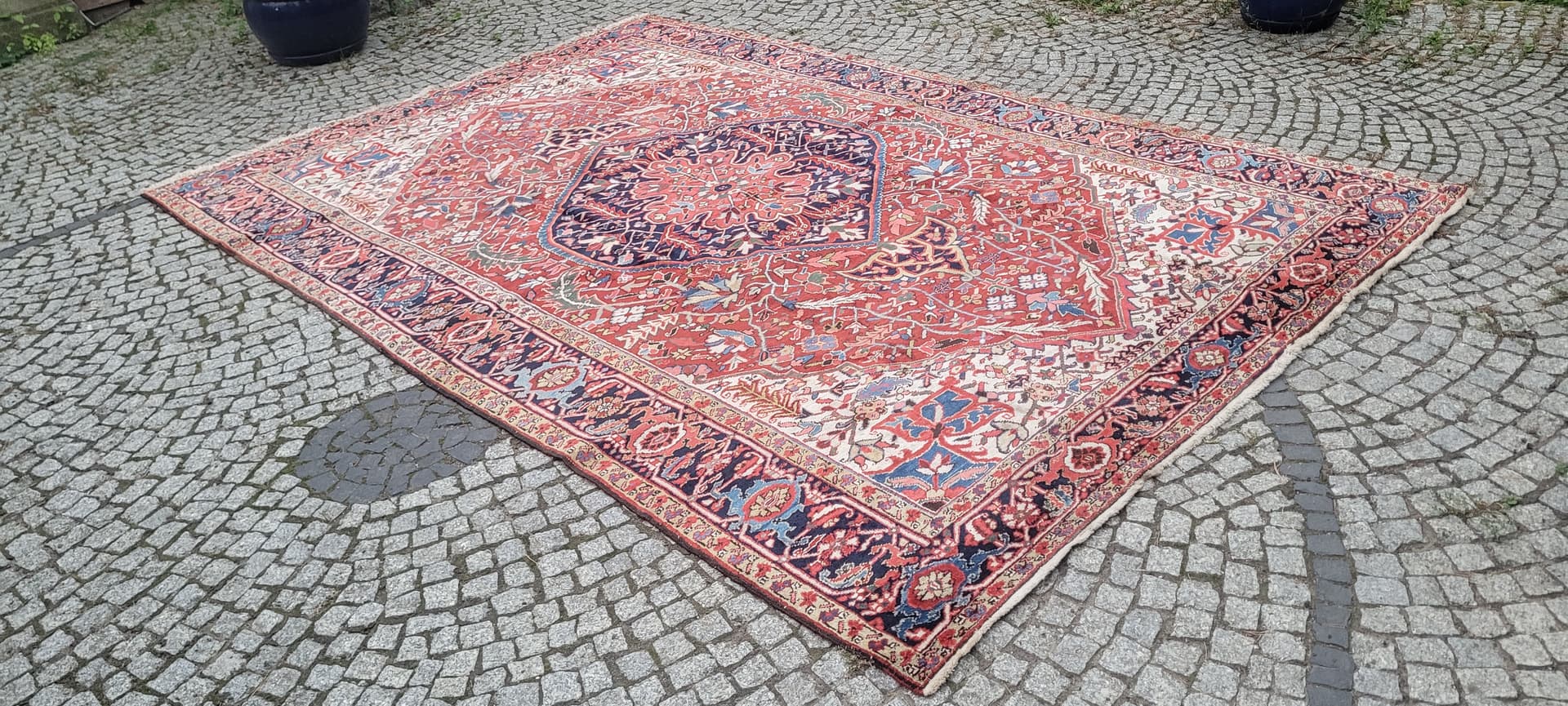 Rug Heriz, 230x360 cm, red blue, wool cotton, Iran, 19th c. - 389940