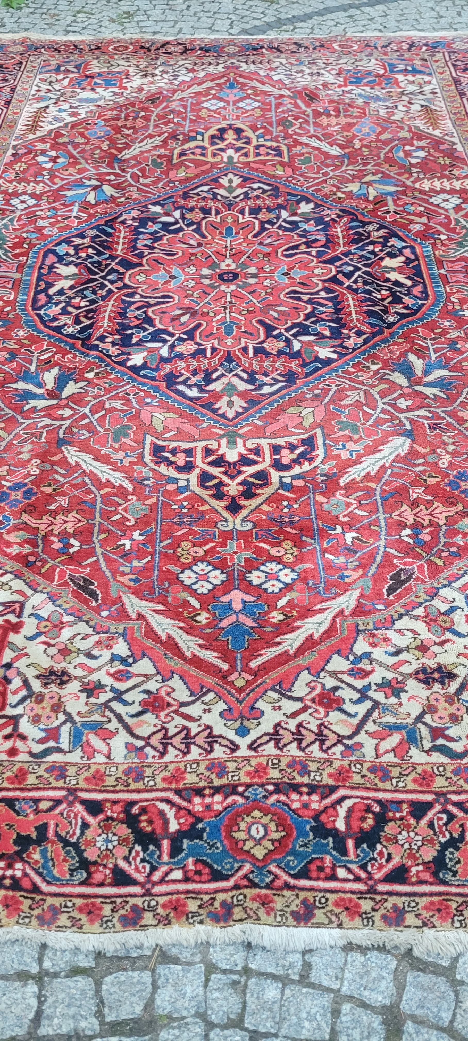 Rug Heriz, 230x360 cm, red blue, wool cotton, Iran, 19th c. - 389936