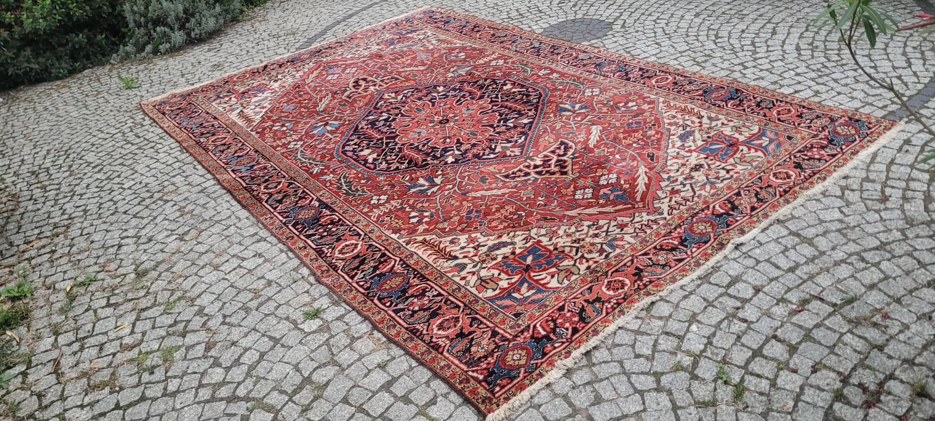 Rug Heriz, 230x360 cm, red blue, wool cotton, Iran, 19th c. - 389929
