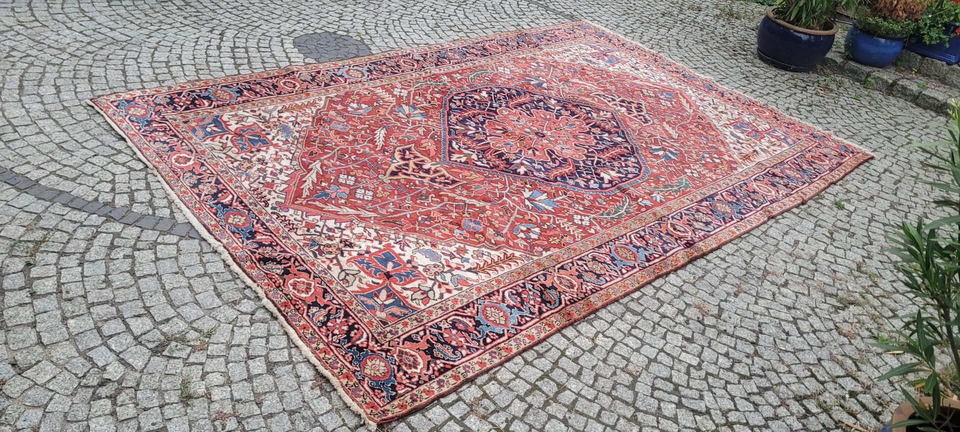 Rug Heriz, 230x360 cm, red blue, wool cotton, Iran, 19th c. - 389937