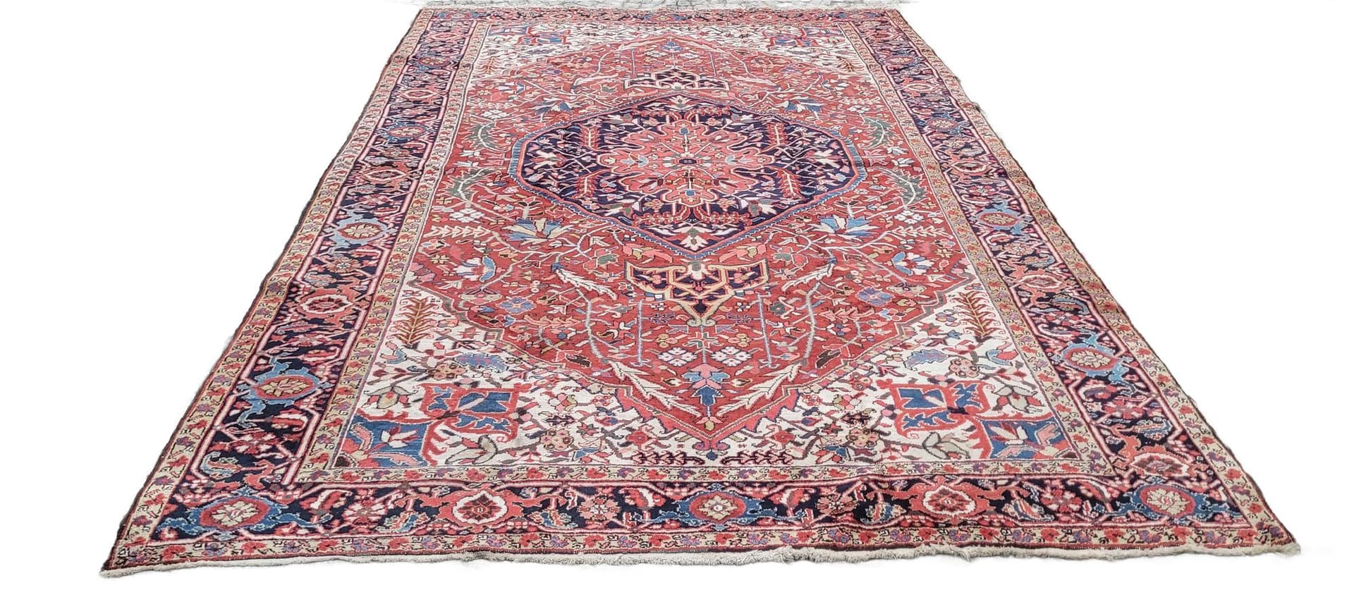 Rug Heriz, 230x360 cm, red blue, wool cotton, Iran, 19th c.