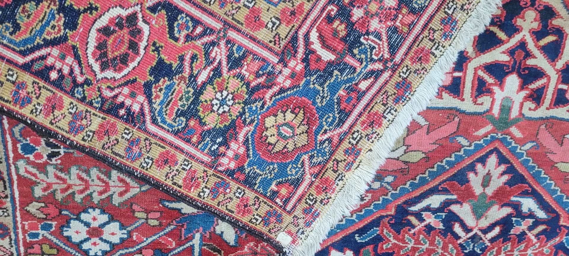 Rug Heriz, 230x360 cm, red blue, wool cotton, Iran, 19th c. - 389939