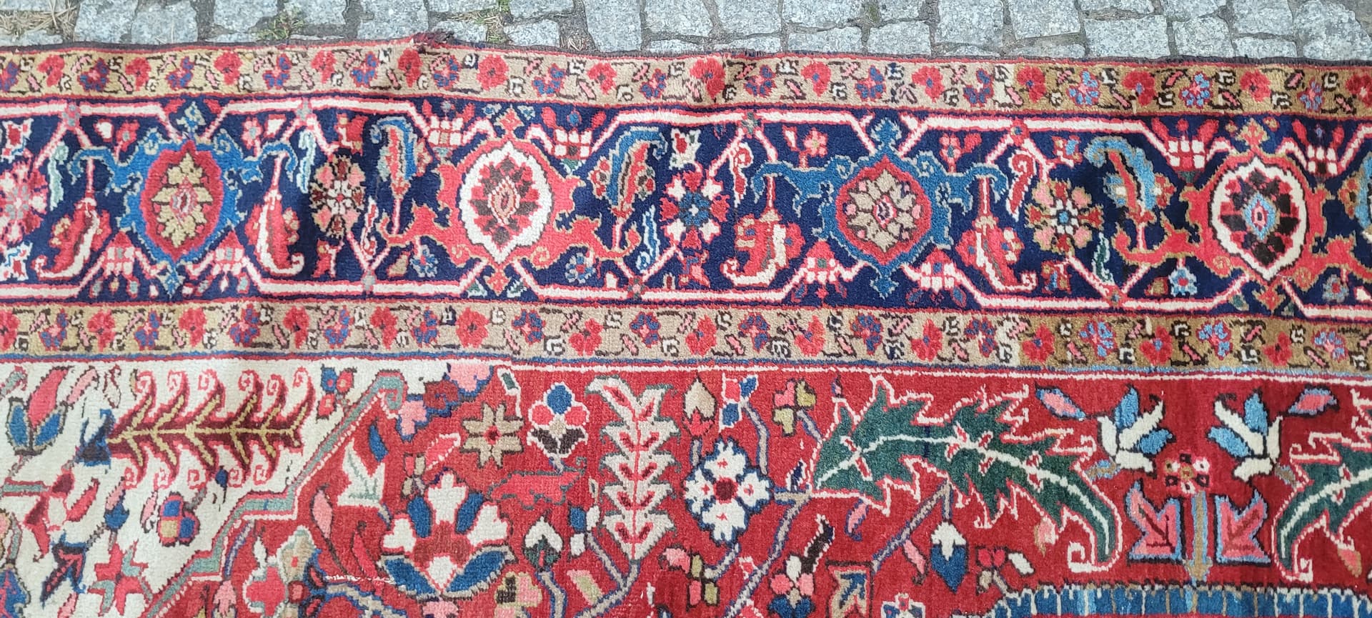 Rug Heriz, 230x360 cm, red blue, wool cotton, Iran, 19th c. - 389941
