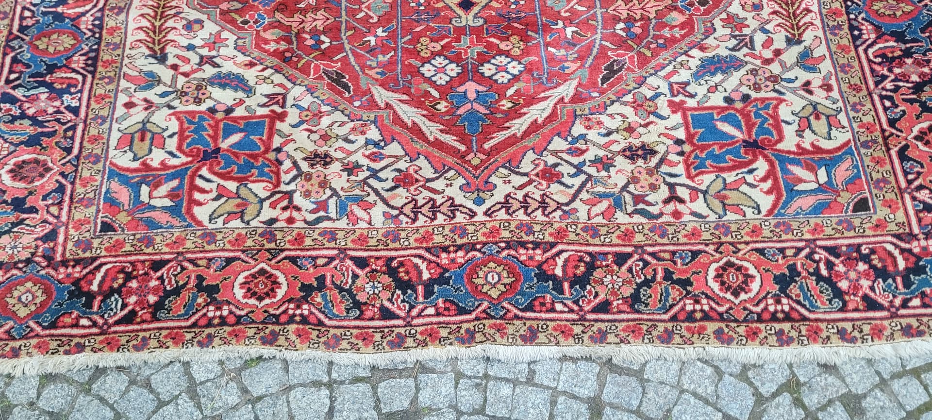 Rug Heriz, 230x360 cm, red blue, wool cotton, Iran, 19th c. - 389938