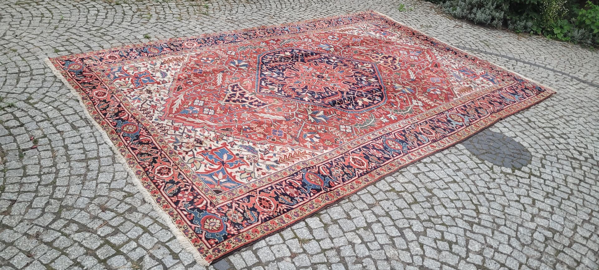 Rug Heriz, 230x360 cm, red blue, wool cotton, Iran, 19th c. - 389932
