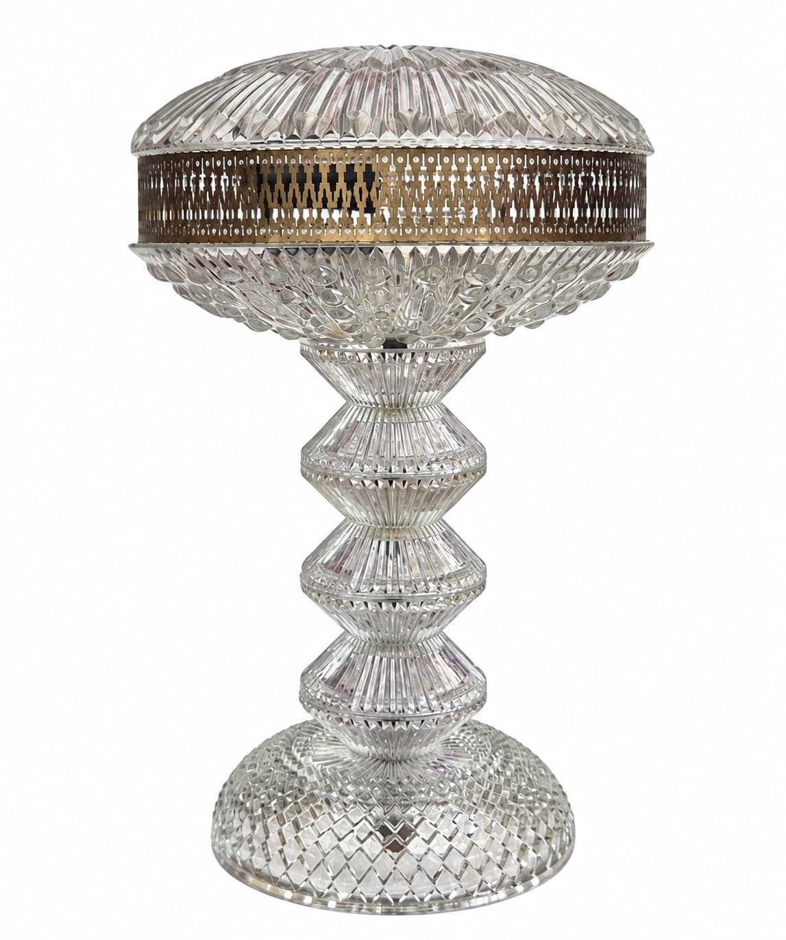Lampa stołowa Polam Pułtusk, szkło przezroczyste, metal srebrny, Polska, lata 70.