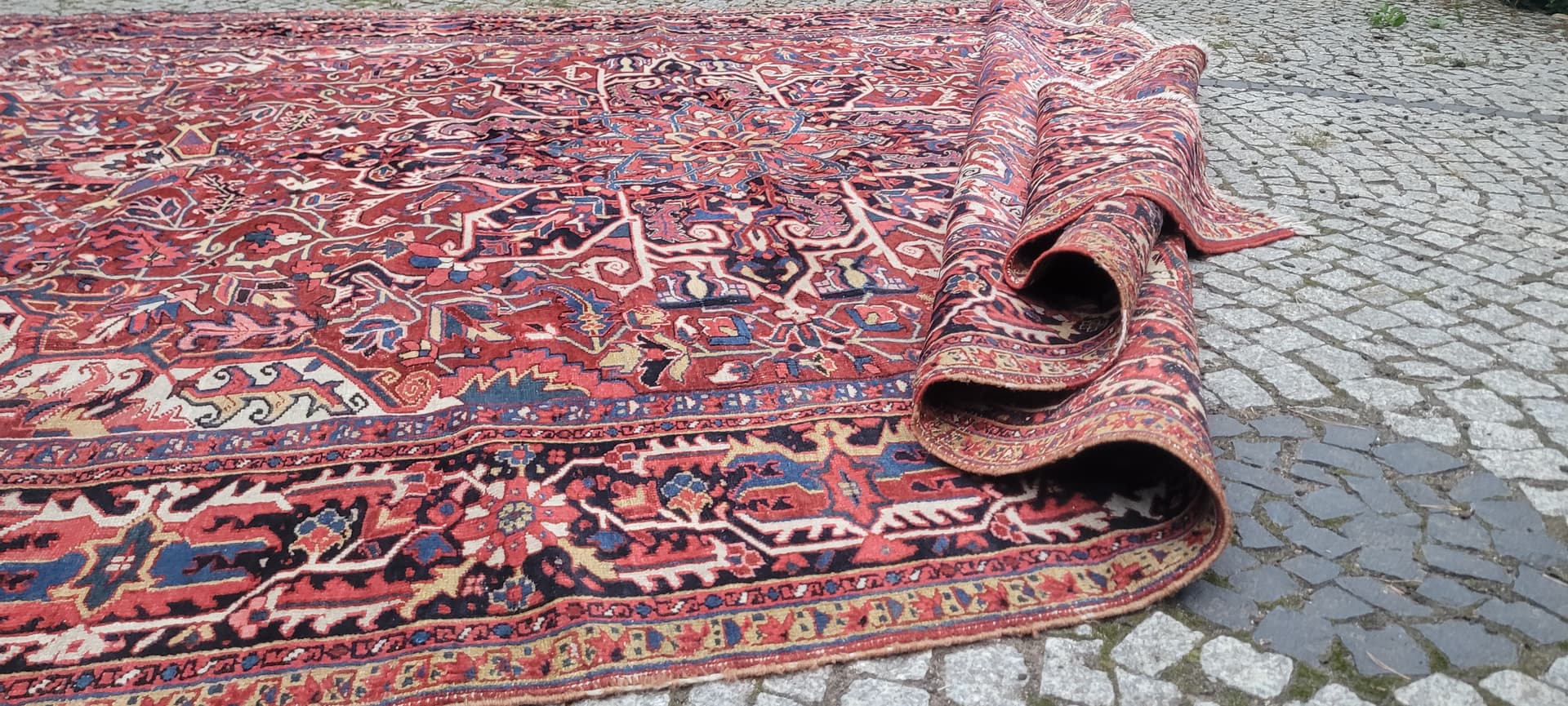 Rug Heriz, 380x300 cm, red blue, wool cotton, Iran, early 20th c. - 389962
