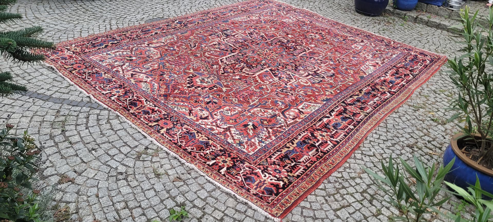 Rug Heriz, 380x300 cm, red blue, wool cotton, Iran, early 20th c. - 389963