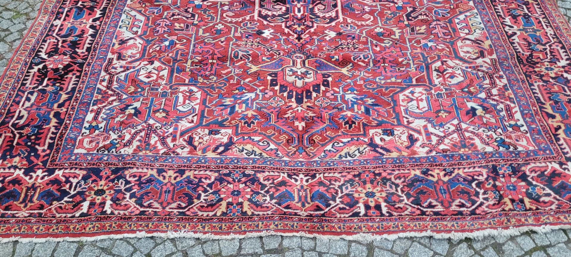 Rug Heriz, 380x300 cm, red blue, wool cotton, Iran, early 20th c. - 389967