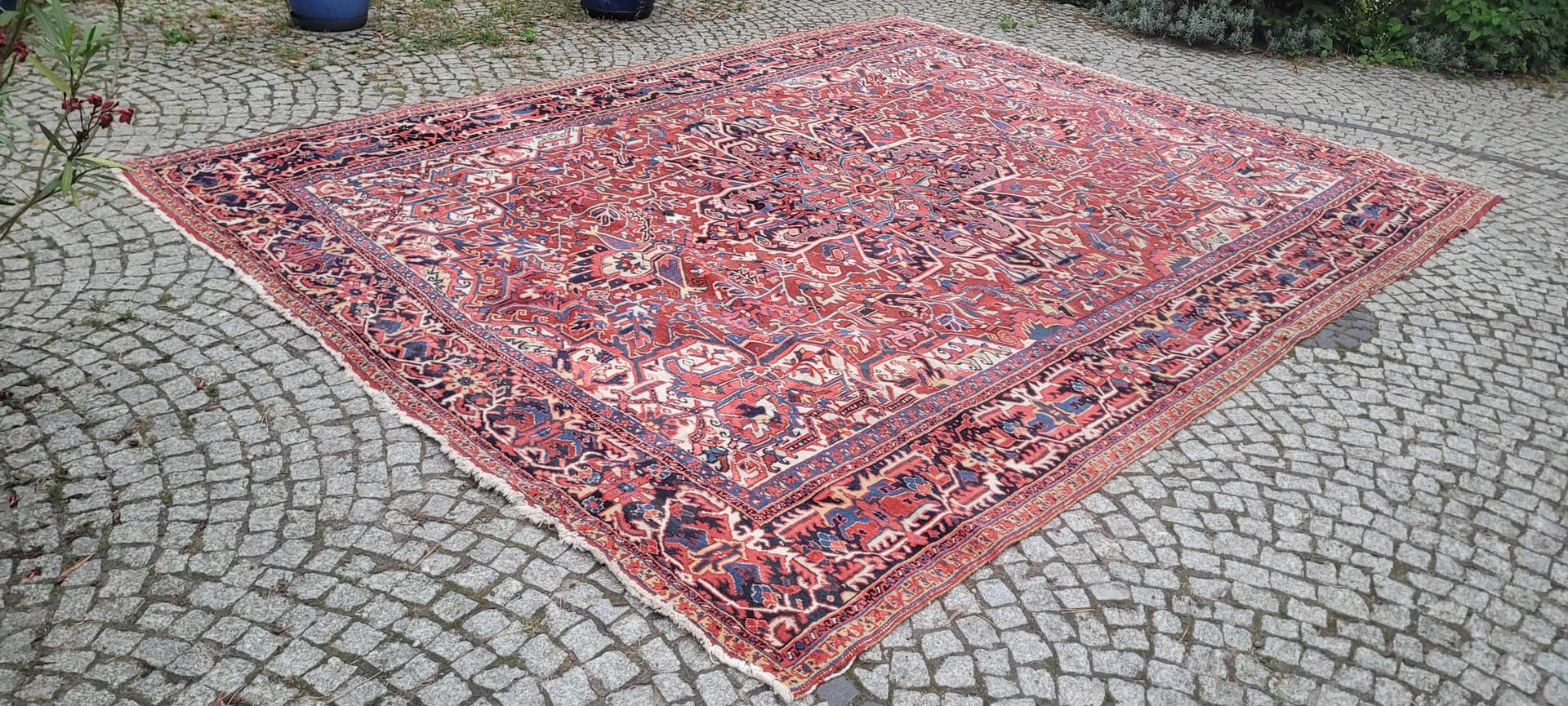 Rug Heriz, 380x300 cm, red blue, wool cotton, Iran, early 20th c. - 389964