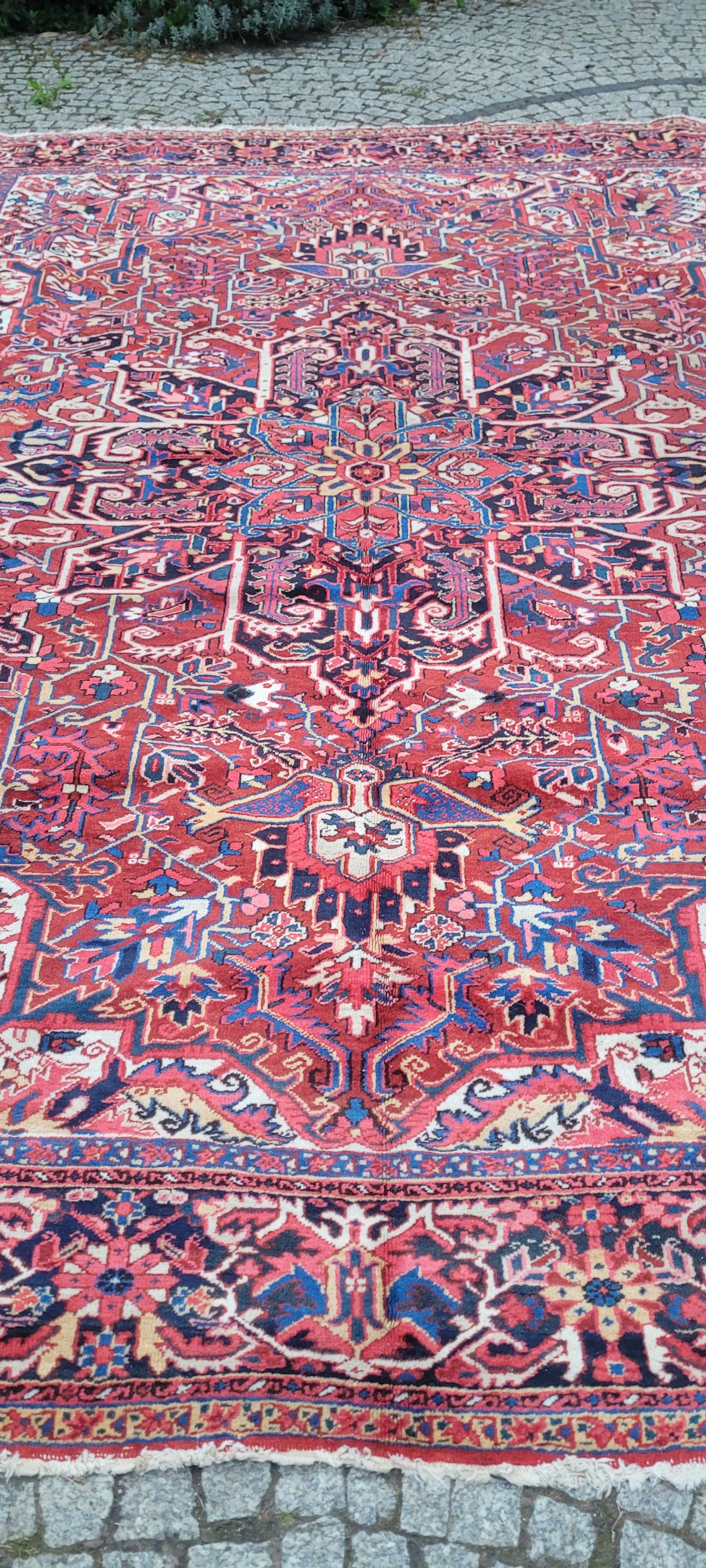 Rug Heriz, 380x300 cm, red blue, wool cotton, Iran, early 20th c. - 389959