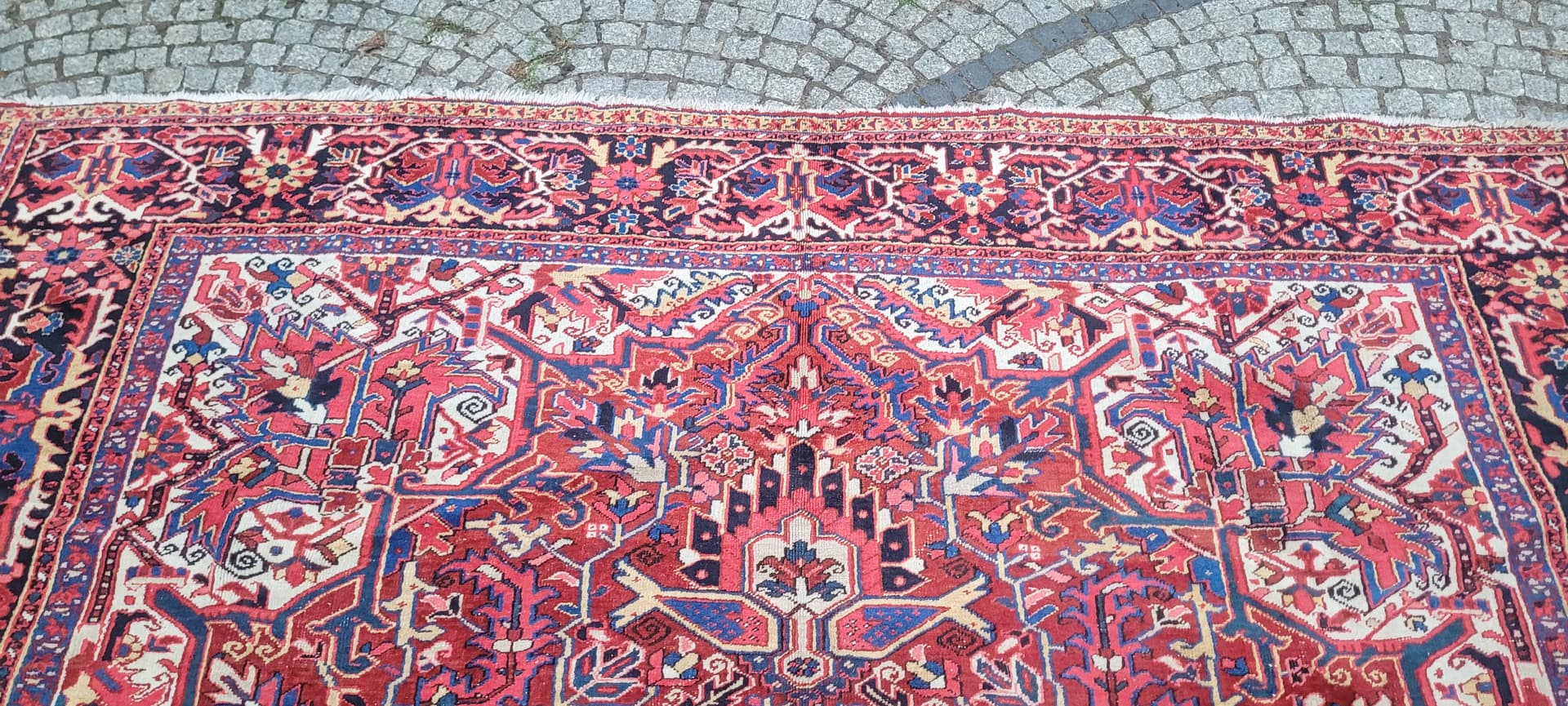 Rug Heriz, 380x300 cm, red blue, wool cotton, Iran, early 20th c. - 389969