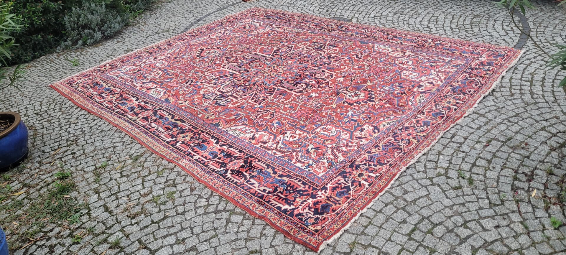 Rug Heriz, 380x300 cm, red blue, wool cotton, Iran, early 20th c. - 389961