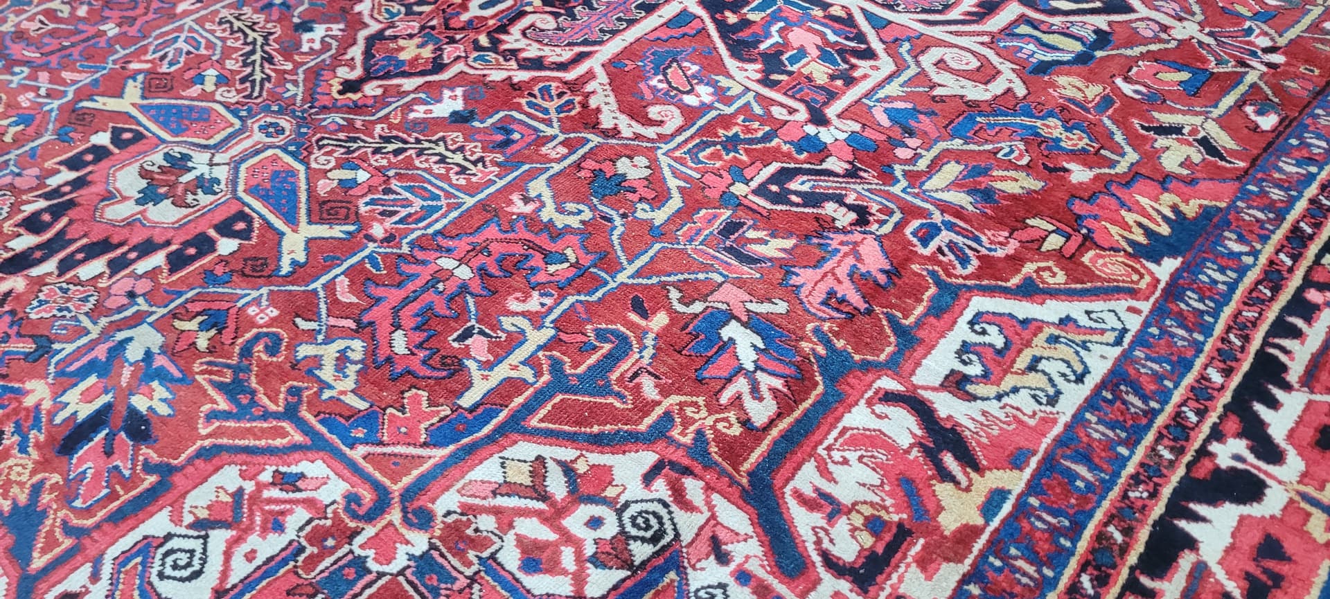 Rug Heriz, 380x300 cm, red blue, wool cotton, Iran, early 20th c. - 389965