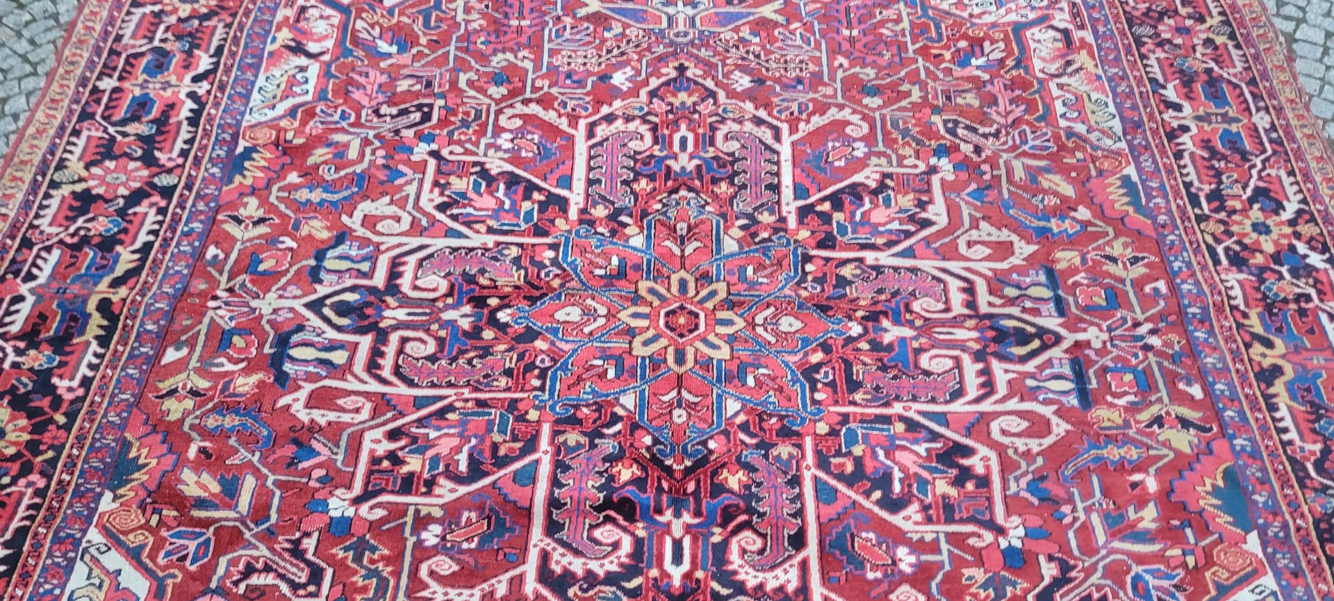 Rug Heriz, 380x300 cm, red blue, wool cotton, Iran, early 20th c. - 389958