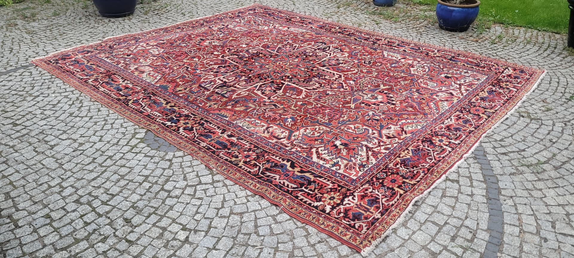 Rug Heriz, 380x300 cm, red blue, wool cotton, Iran, early 20th c. - 389966