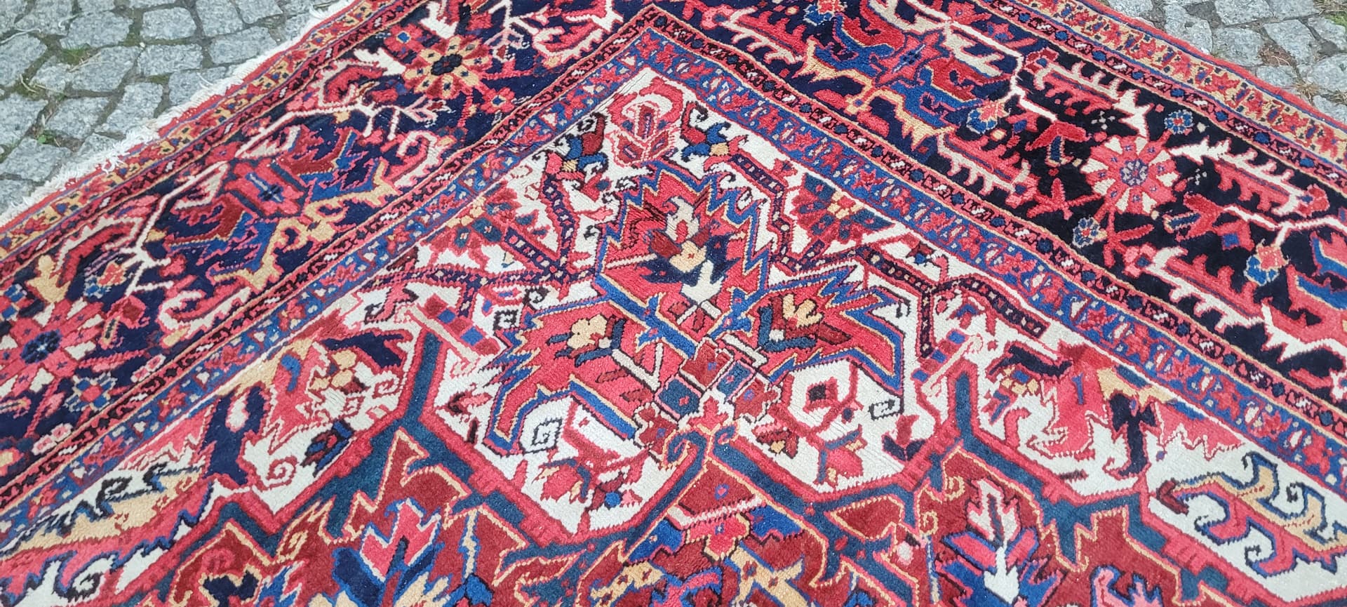 Rug Heriz, 380x300 cm, red blue, wool cotton, Iran, early 20th c. - 389968
