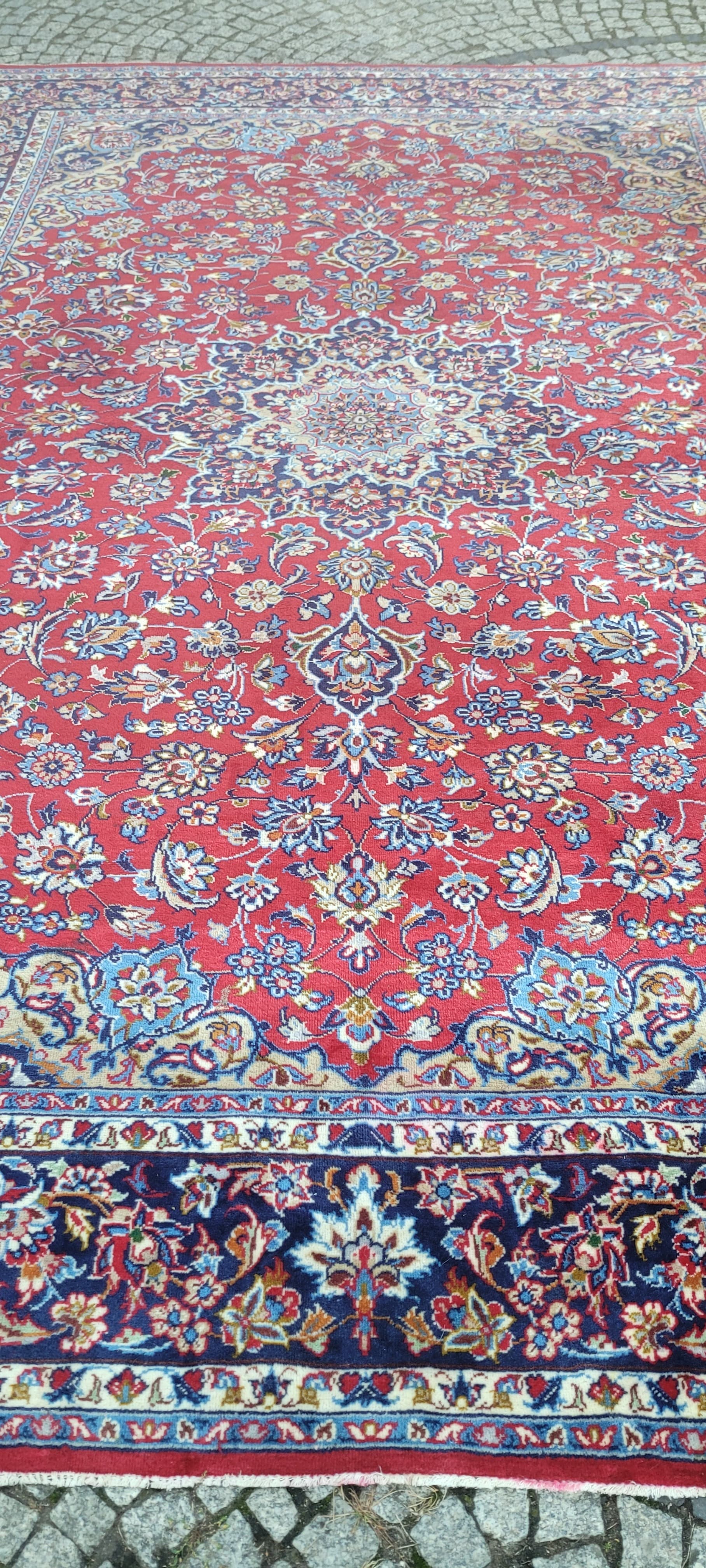 Rug Keshan, 260x360 cm, red blue, wool cotton, Iran, 1970s. - 390025