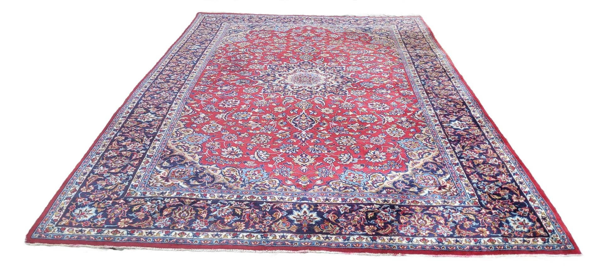 Rug Keshan, 260x360 cm, red blue, wool cotton, Iran, 1970s.