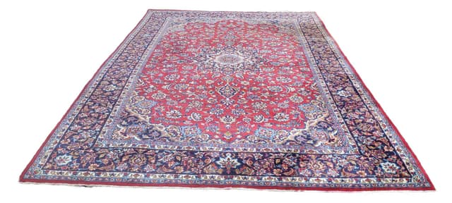 Rug Keshan, 260x360 cm, red blue, wool cotton, Iran, 1970s. - DIMENSION