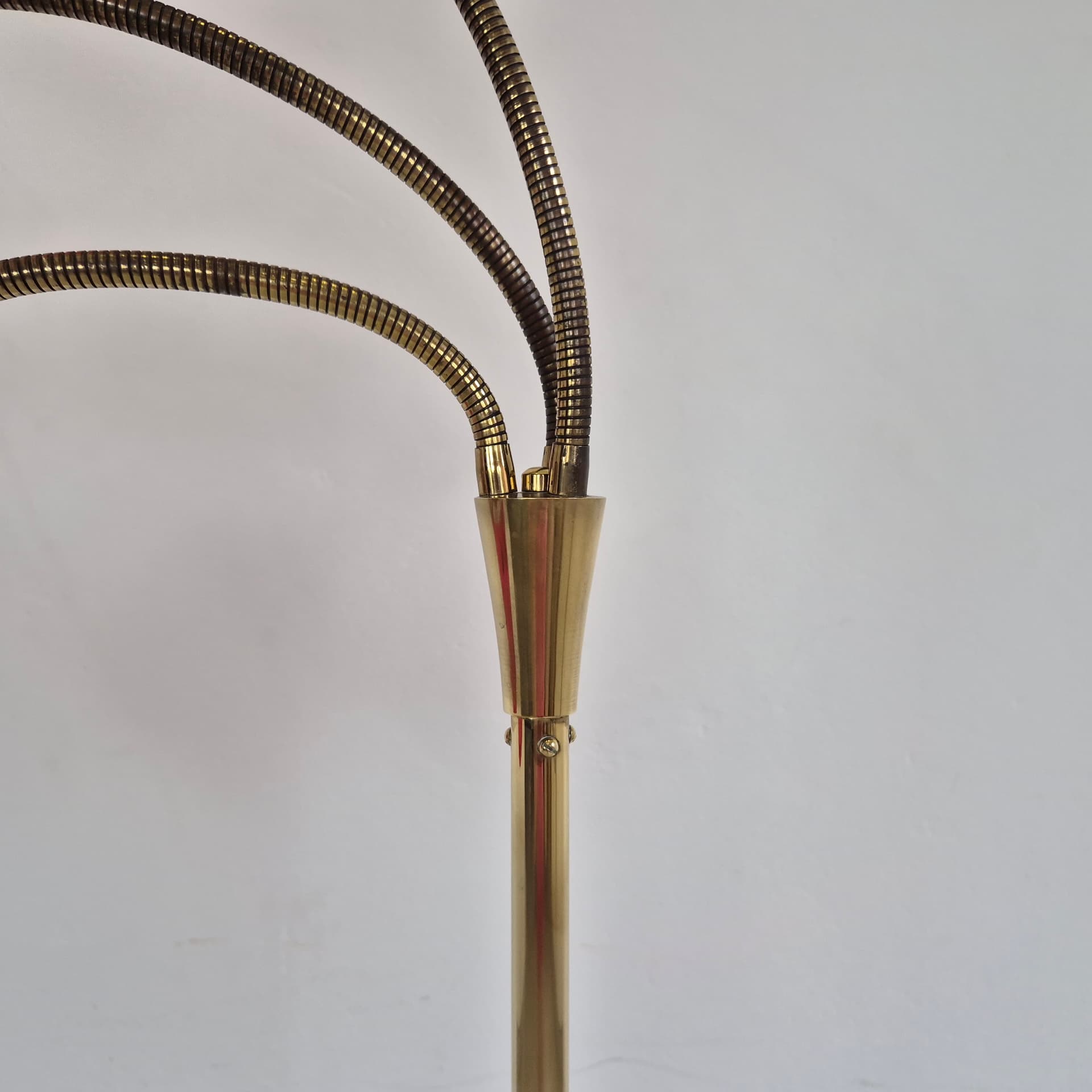 Floor lamp, Marimekko Unikko, brass gold, pink fabric, Germany, 1960s. - 390080