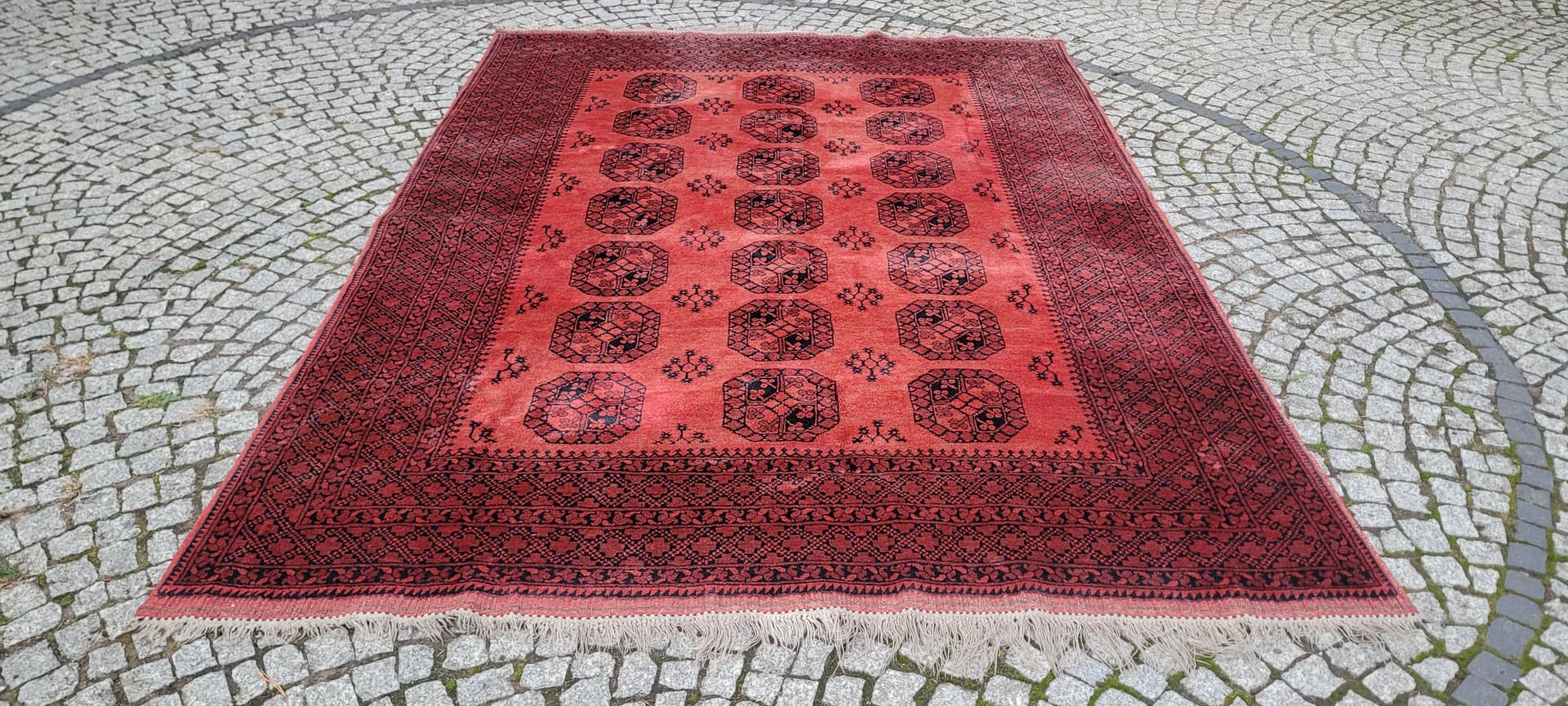 Rug Afghan, 205x290 cm, red black, wool, Afghanistan, 1990s. - 390095