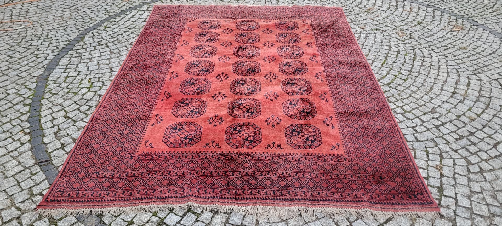 Rug Afghan, 205x290 cm, red black, wool, Afghanistan, 1990s. - 390100