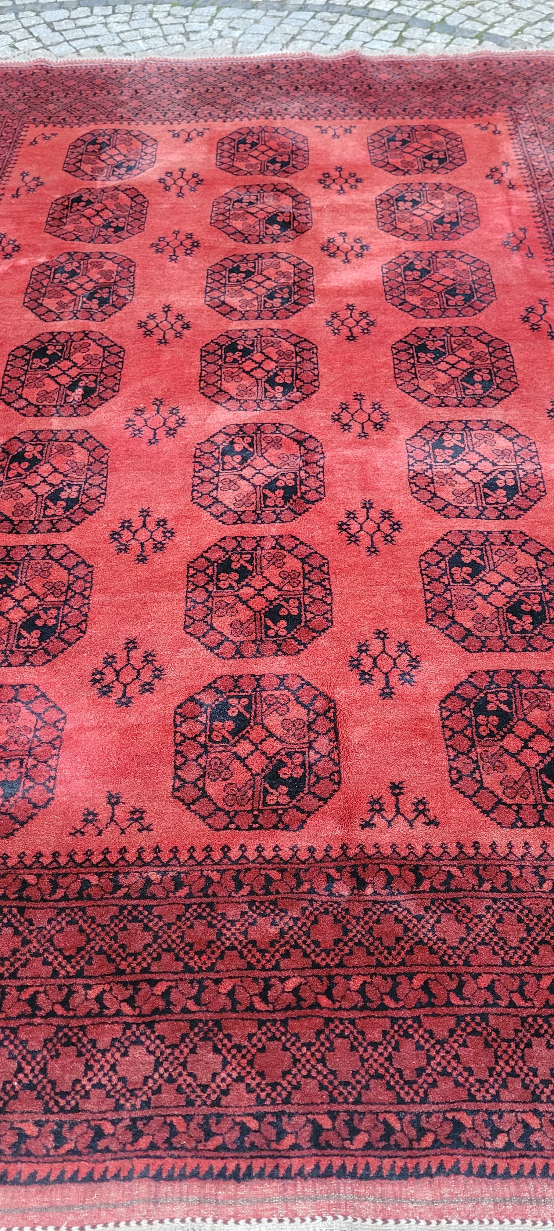 Rug Afghan, 205x290 cm, red black, wool, Afghanistan, 1990s. - 390105
