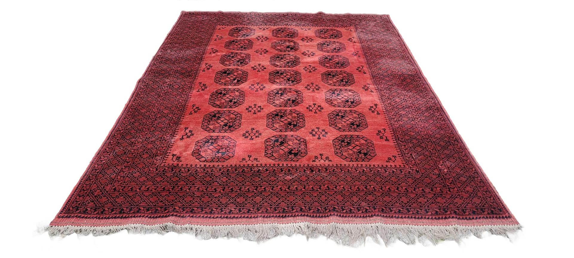 Rug Afghan, 205x290 cm, red black, wool, Afghanistan, 1990s.