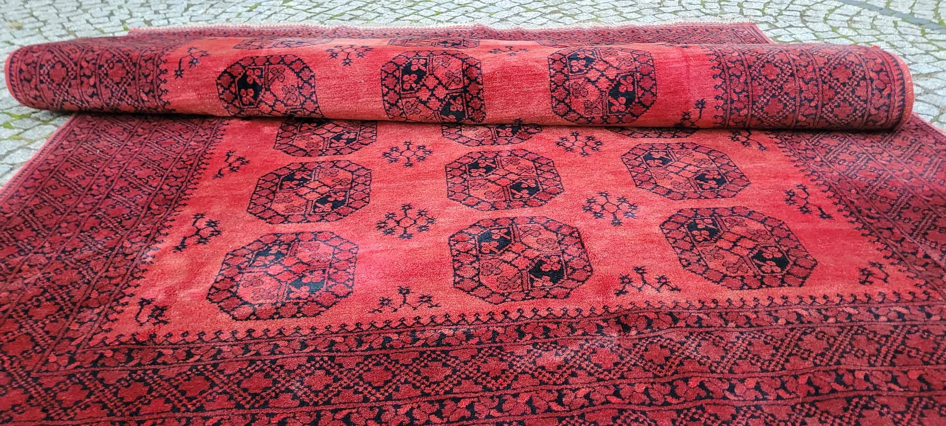 Rug Afghan, 205x290 cm, red black, wool, Afghanistan, 1990s. - 390106