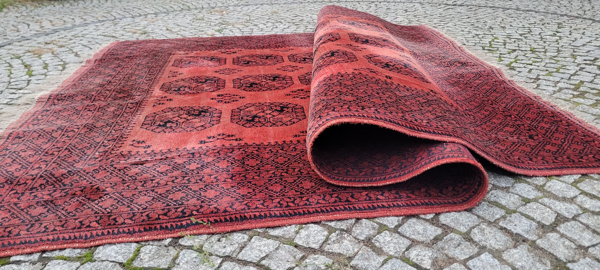 Rug Afghan, 205x290 cm, red black, wool, Afghanistan, 1990s. - 390096