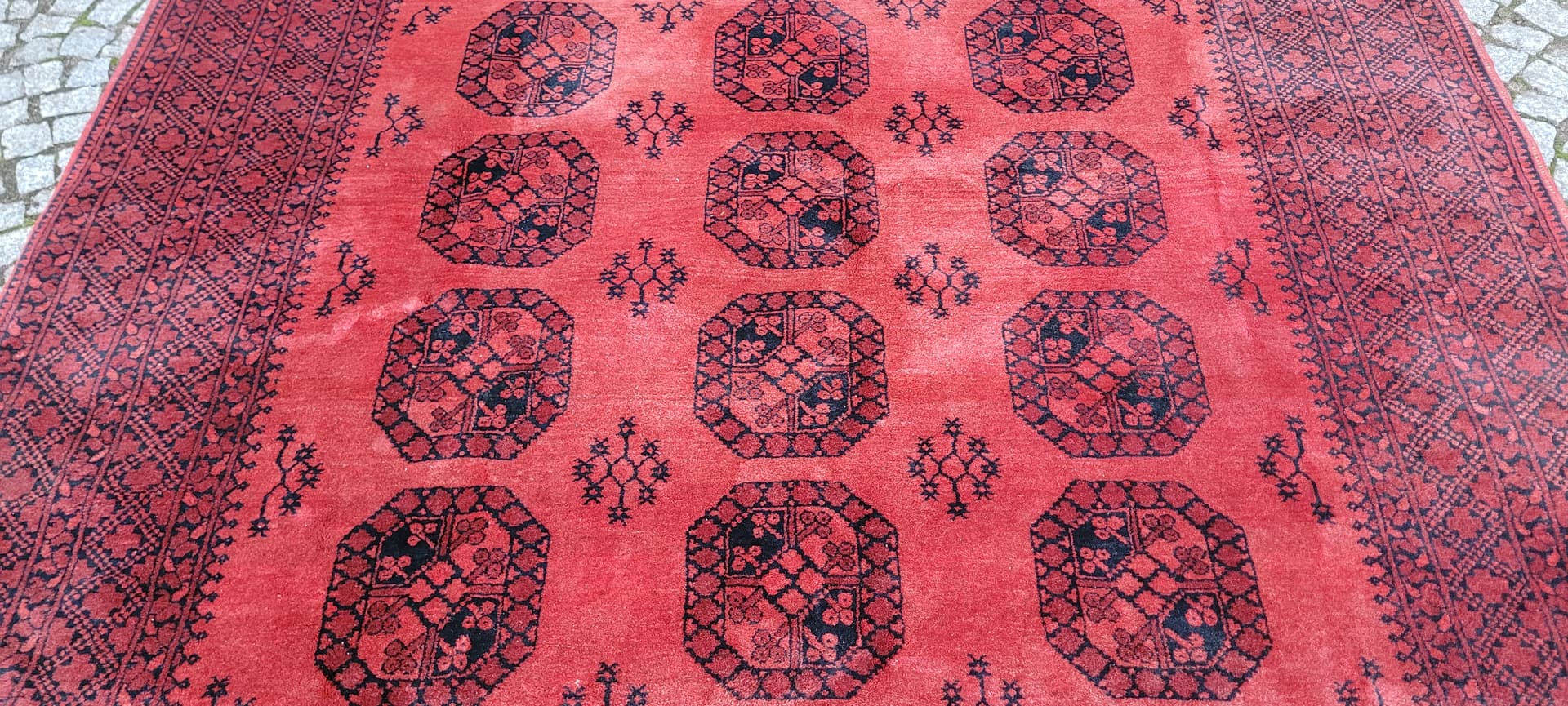 Rug Afghan, 205x290 cm, red black, wool, Afghanistan, 1990s. - 390108