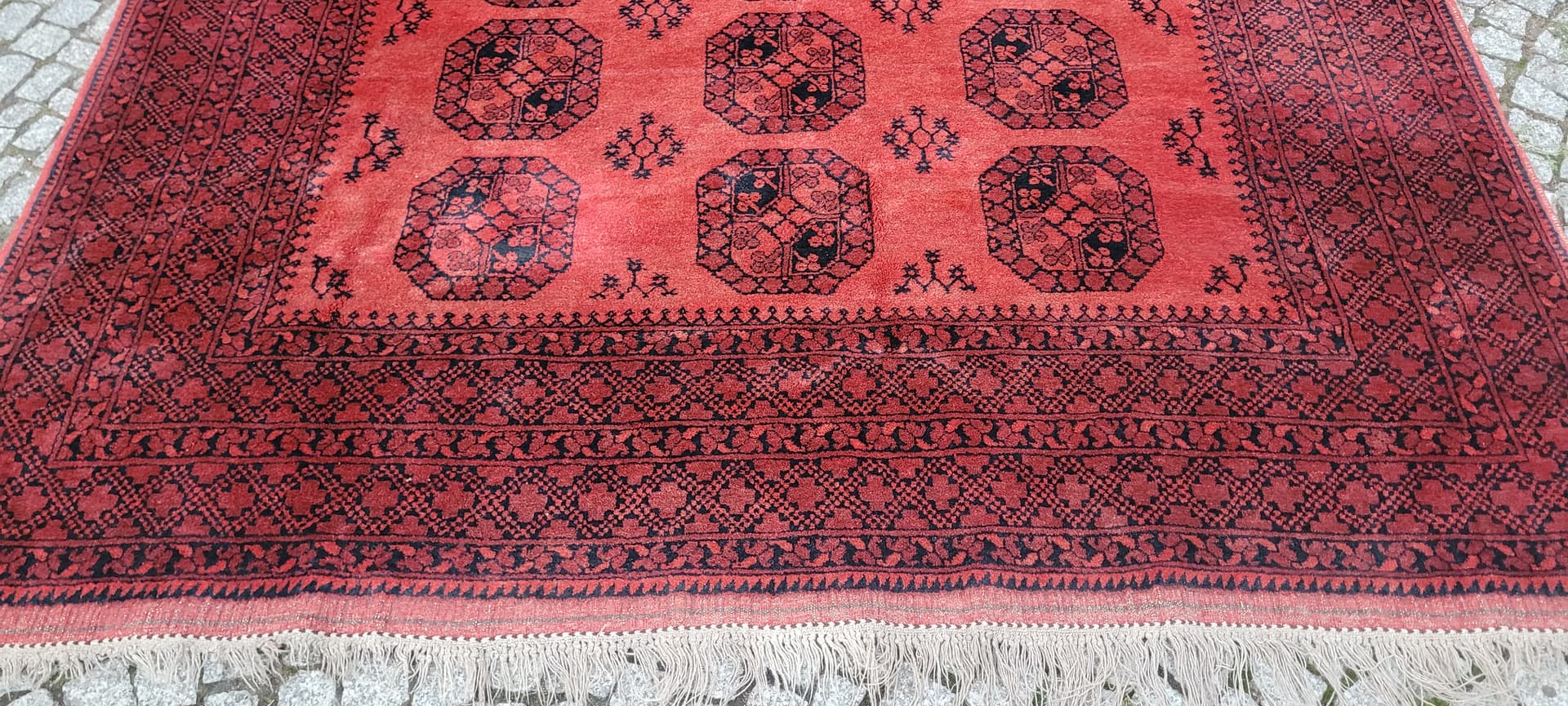 Rug Afghan, 205x290 cm, red black, wool, Afghanistan, 1990s. - 390107