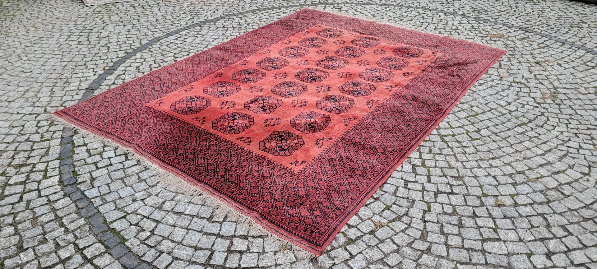Rug Afghan, 205x290 cm, red black, wool, Afghanistan, 1990s. - 390099