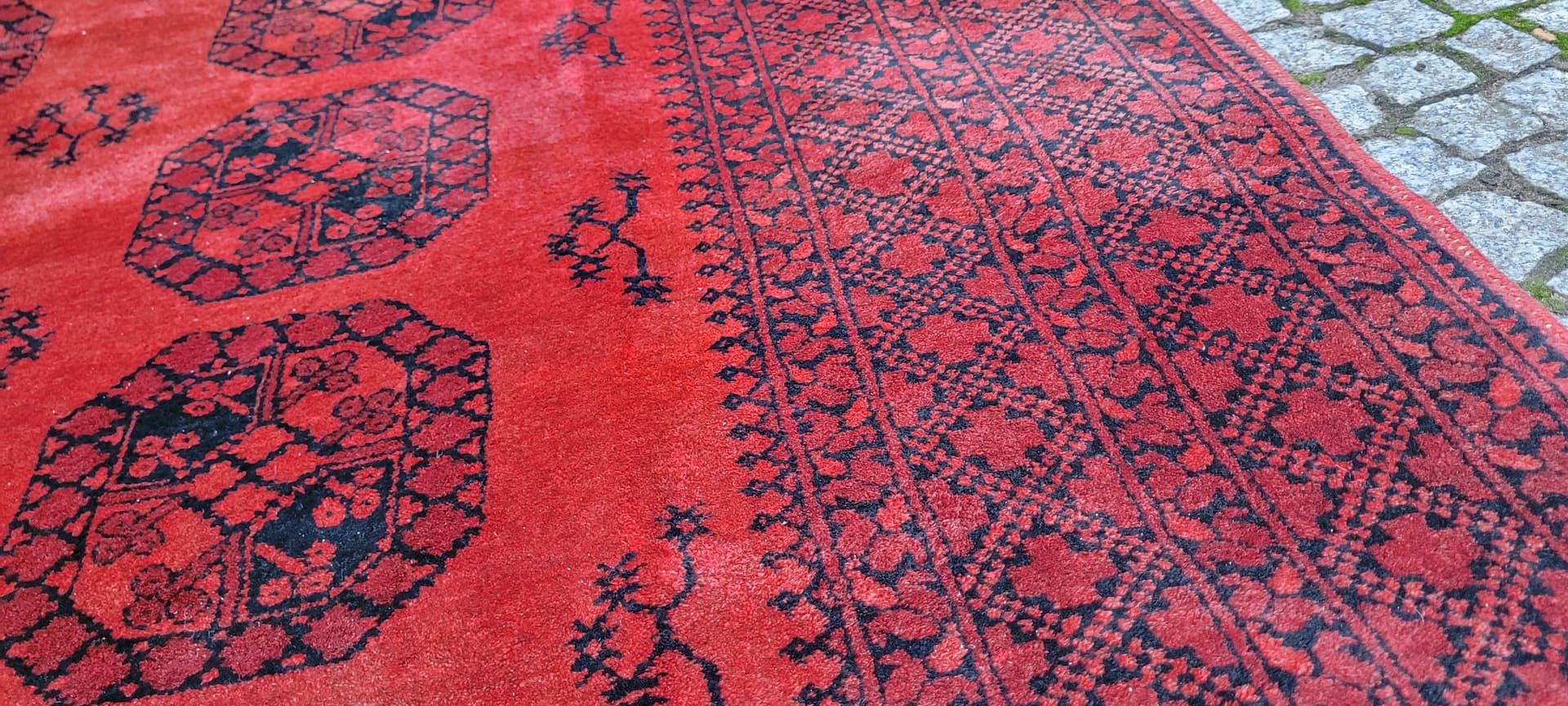 Rug Afghan, 205x290 cm, red black, wool, Afghanistan, 1990s. - 390101