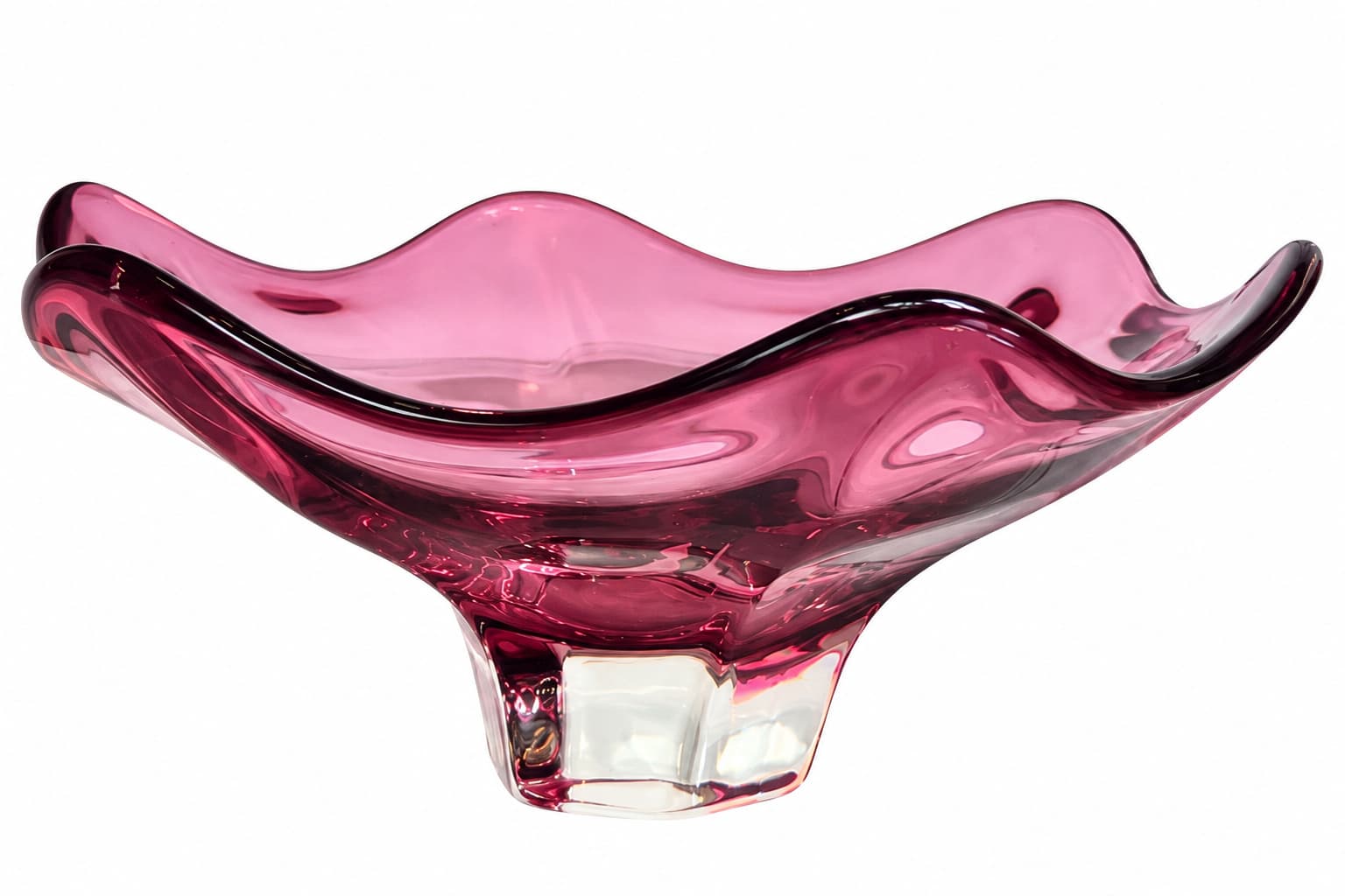 Decorative centerpiece, pink transparent glass, Czechoslovakia, 1970s.
