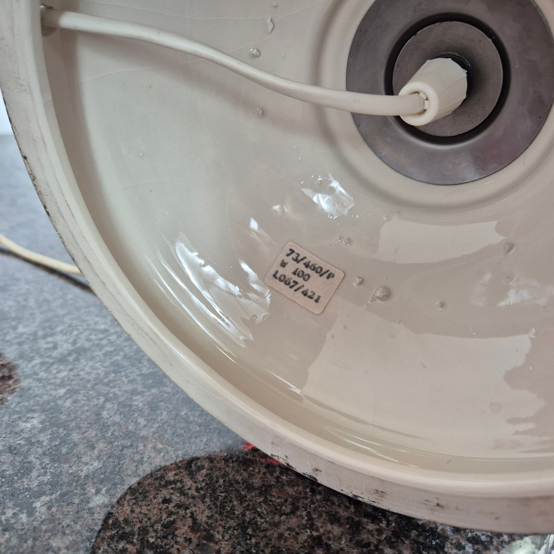 Lampa stołowa, ceramika srebrny, tkanina brązowy, Niemcy, lata 70. - 390204