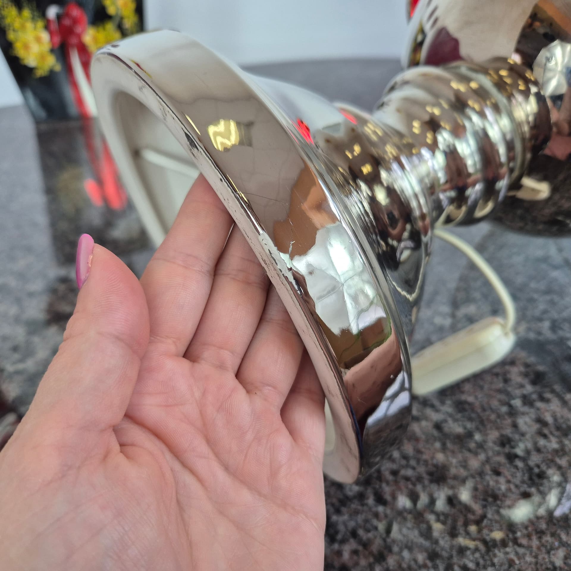 Lampa stołowa, ceramika srebrny, tkanina brązowy, Niemcy, lata 70. - 390201