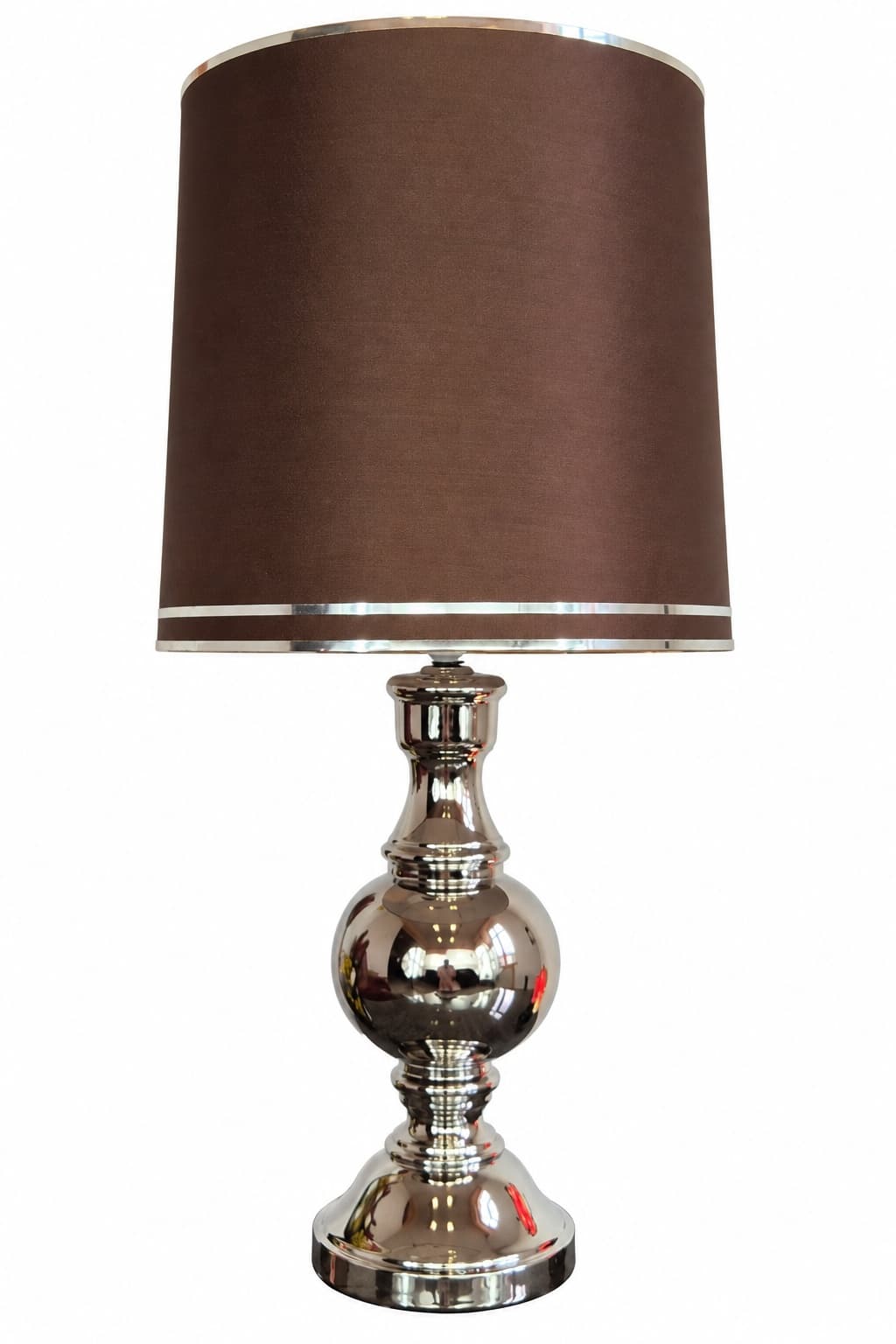 Lampa stołowa, ceramika srebrny, tkanina brązowy, Niemcy, lata 70.